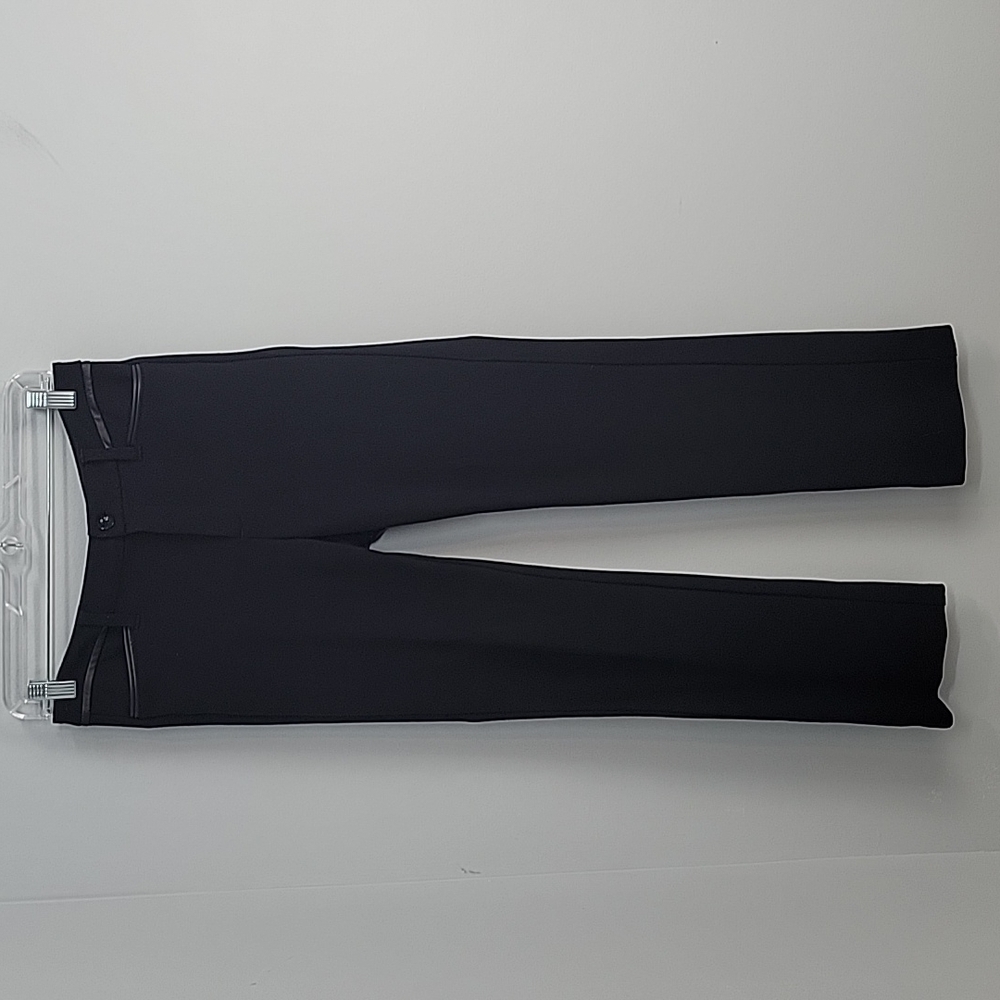 NYDJ Black ponte straight leg pants with faux leather trim P11Z1412 Marilyn